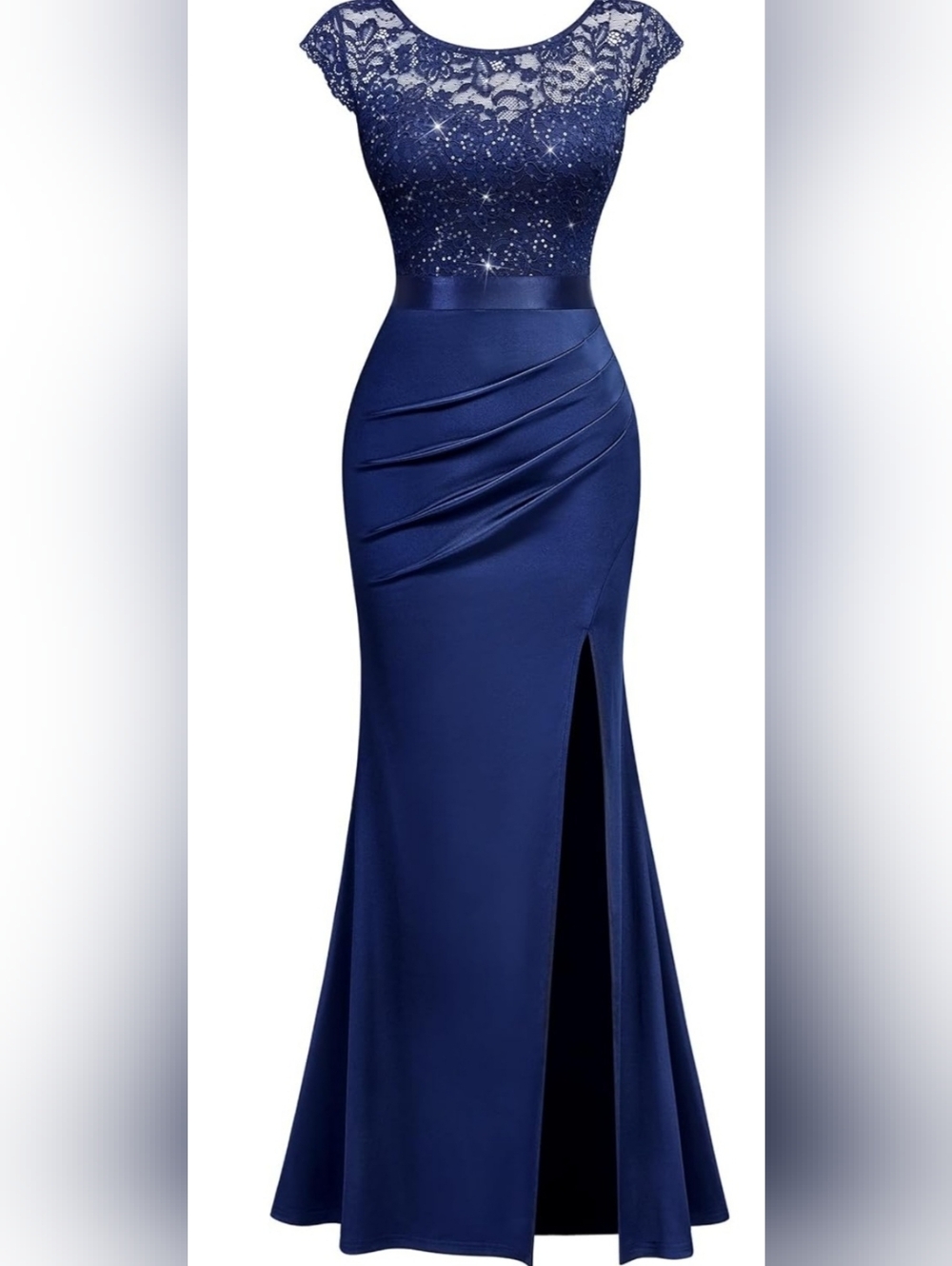 Navy Blue Sequin Lace Prom Gown NWT Large Formal Maxi Dress - Picture 5 of 6